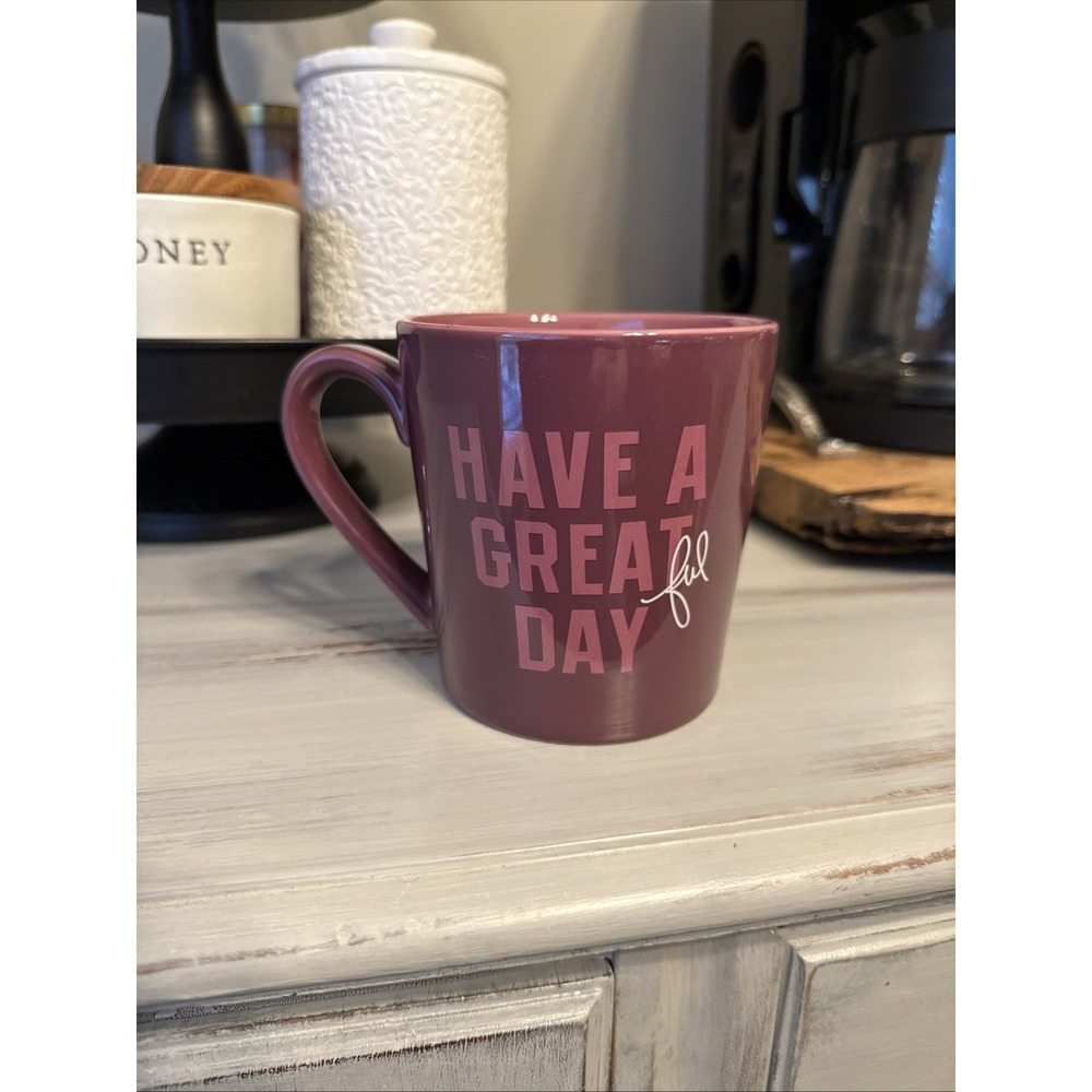 Life Is Good Have A Grateful Day Mug 14oz Raspberry Ceramic Coffee Cup